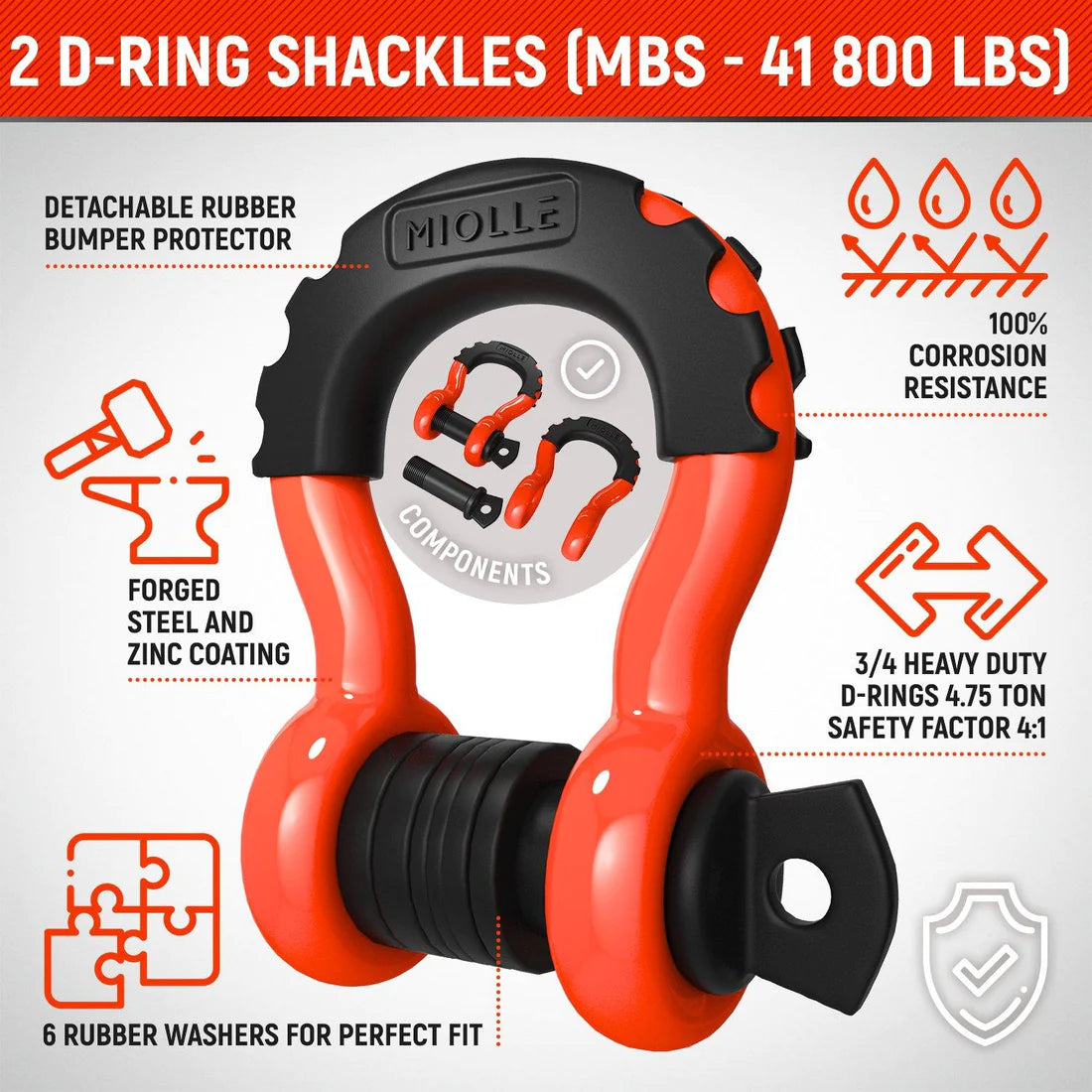 3 x 20 Tow Strap Recovery Kit - by Miolle