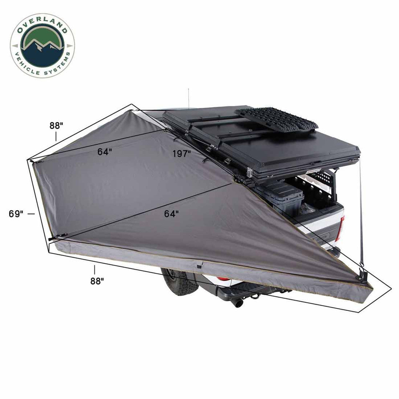 HD Nomadic 180 LTE Awning - Dark Grey with Black Travel Cover Universal - By Overland Vehicle Systems