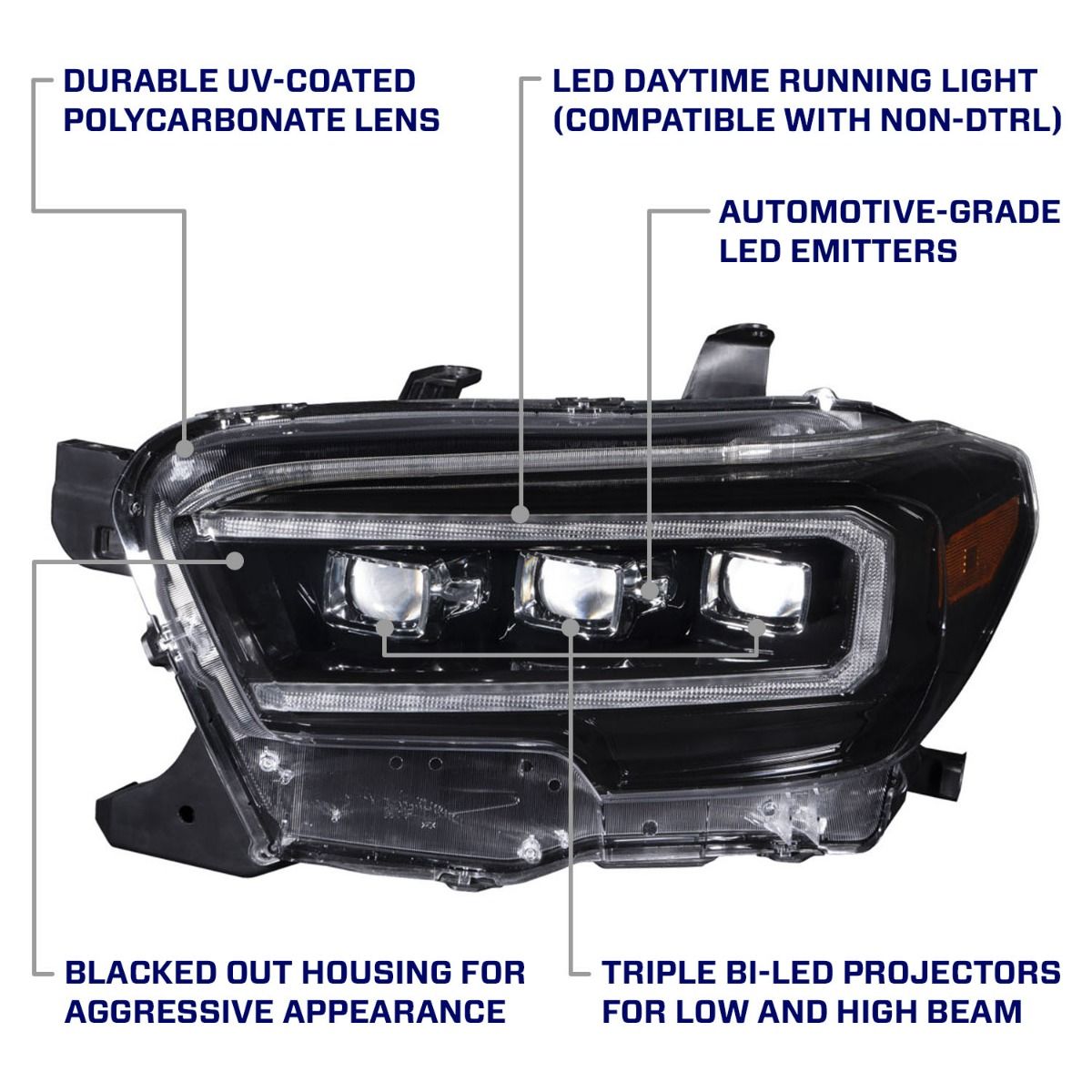2016-2023 Toyota Tacoma LED Projector Headlights With Selectable DRL - by Form Lighting