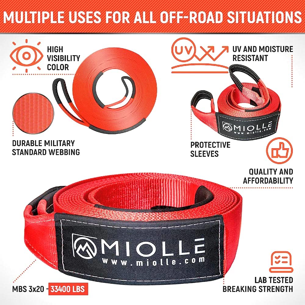 3 x 20 Tow Strap Recovery Kit - by Miolle