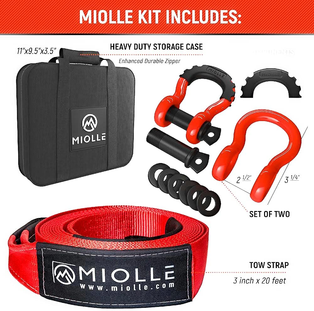 3 x 20 Tow Strap Recovery Kit - by Miolle