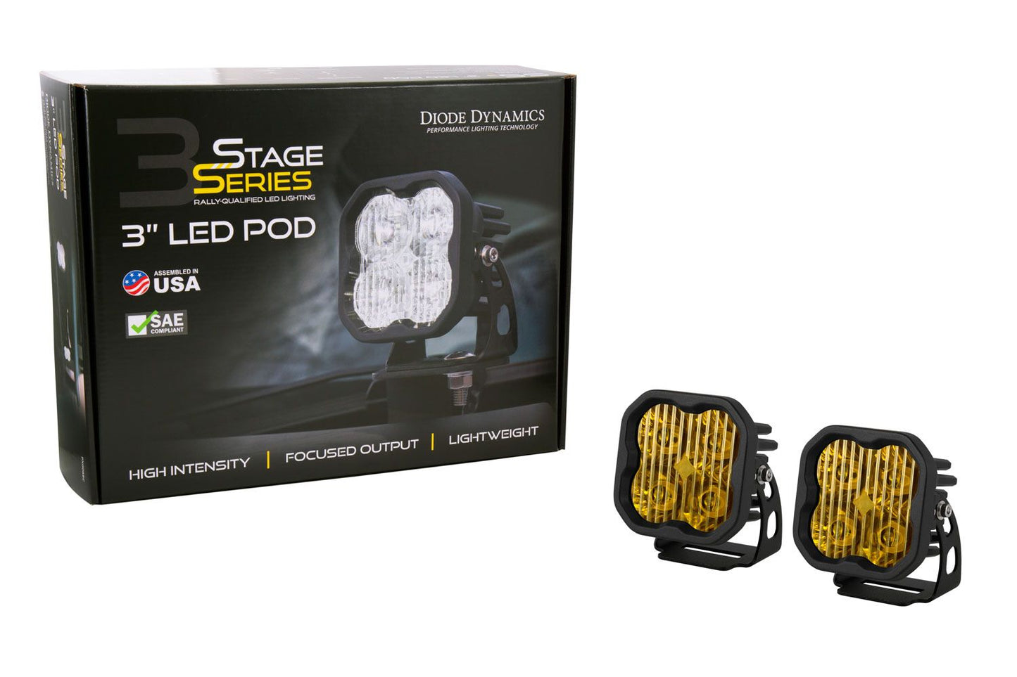 Stage Series 3" SAE/DOT YELLOW SPORT LED Pod (Pair) - by Diode Dynamics