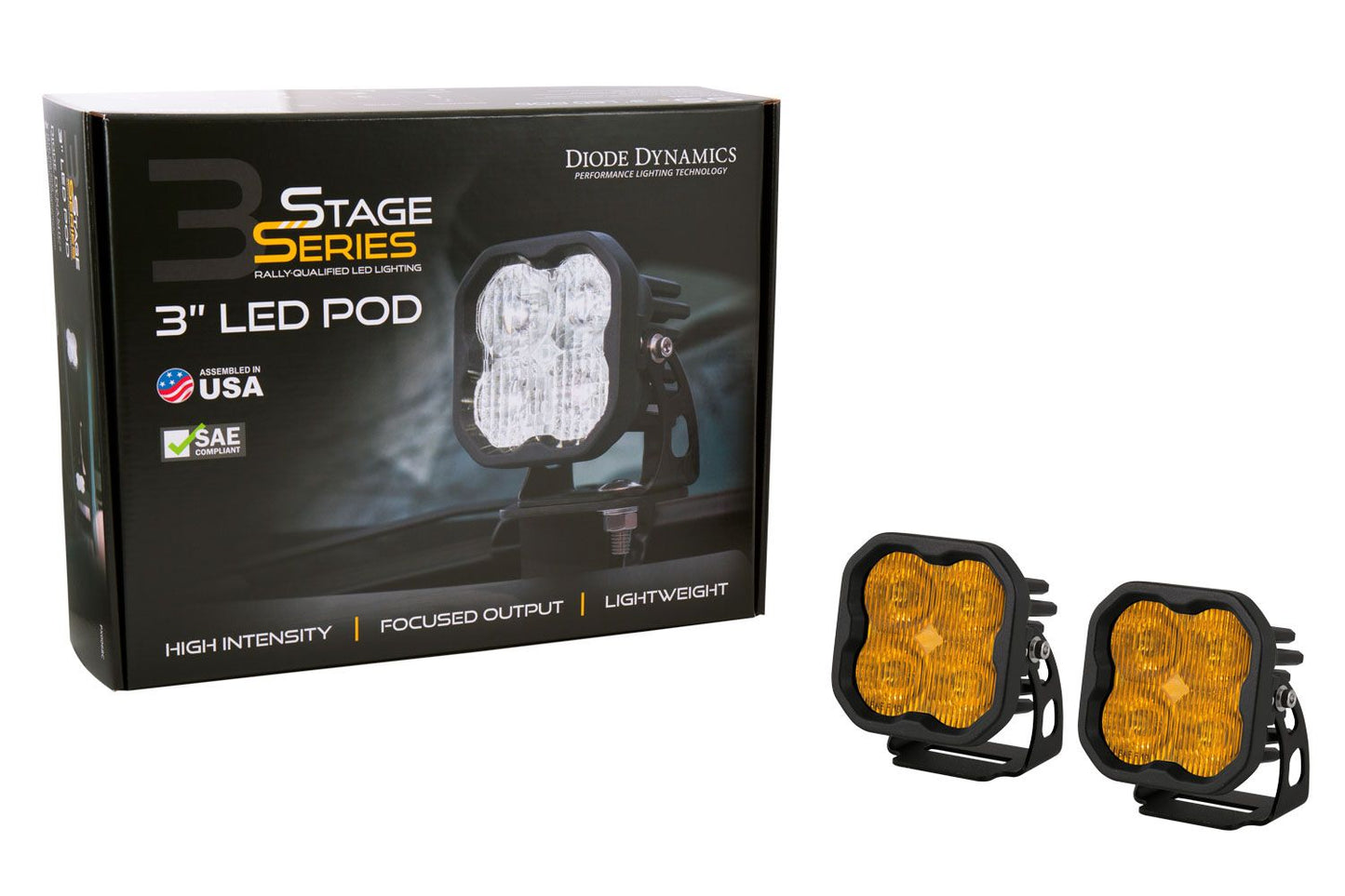 Stage Series 3" SAE Yellow Max LED Pod (Pair) - by Diode Dynamics