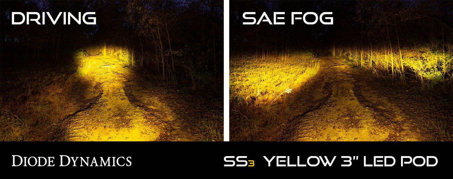 Stage Series 3" SAE/DOT YELLOW SPORT LED Pod (Pair) - by Diode Dynamics