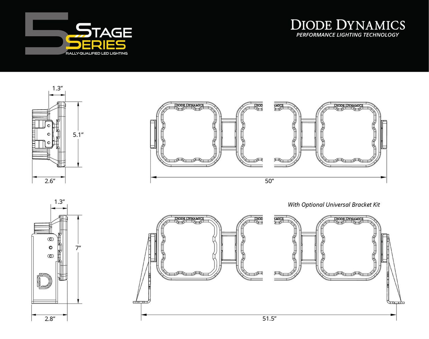 SS5 Windshield CrossLink Lightbar Kit For 2020-2023 Jeep Gladiator - by Diode Dynamics