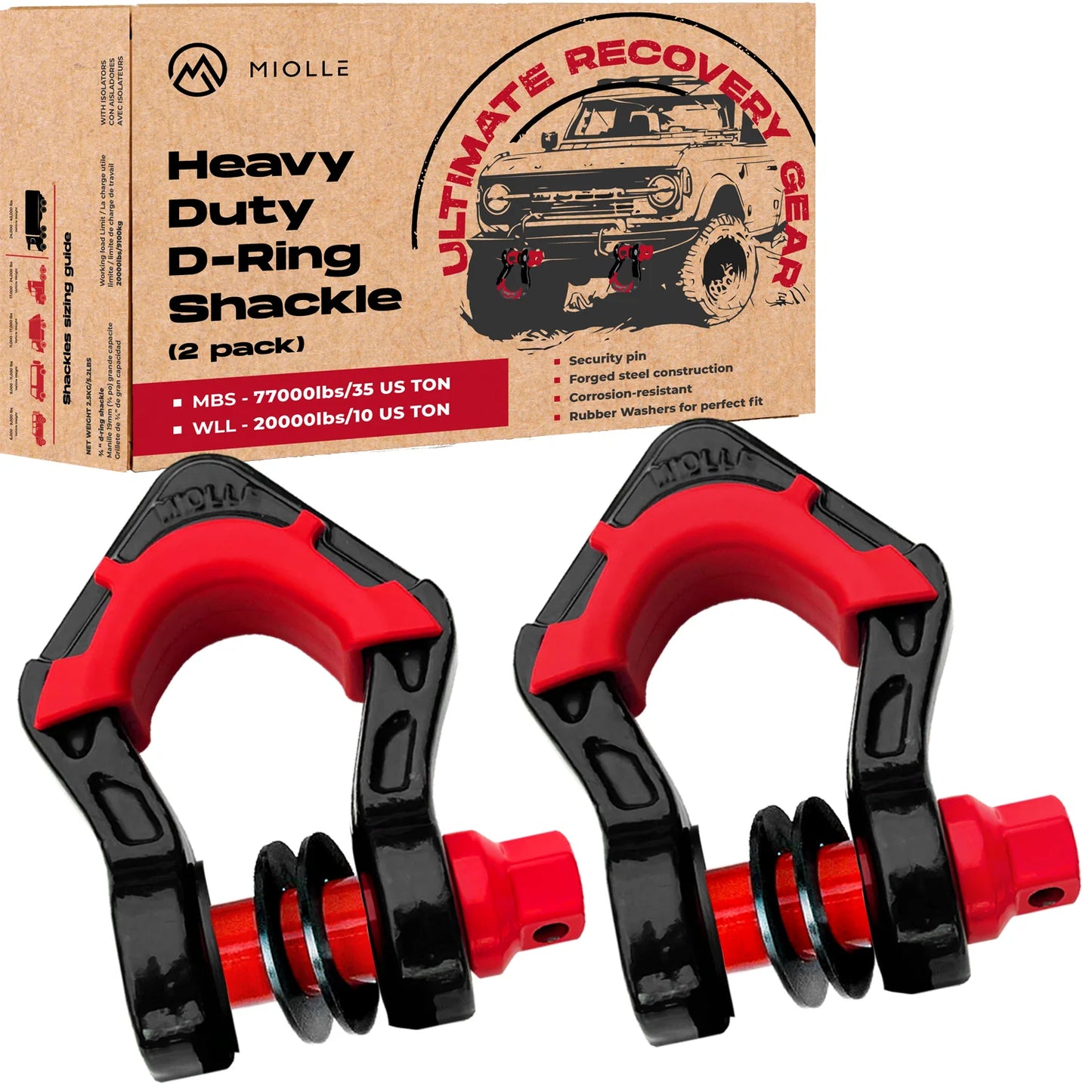 3/4 D-Ring Shackle Set with Anti-Theft Lock - by Miolle