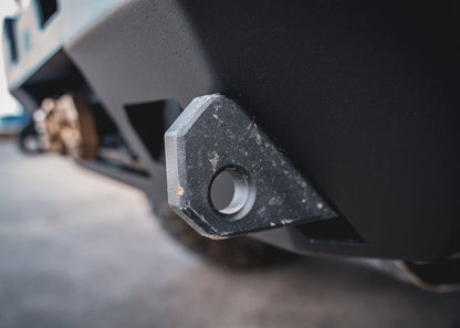 Close up of a steel recovery points on the Backwoods Adventure Mods 2024 Toyota Tacoma 4th Gen Hi-Lite Overland Front Bull Bar Bumper