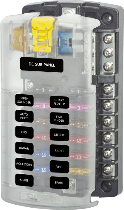 ST Blade Fuse Block - 12 Circuits with Negative Bus and Cover - by Blue Sea