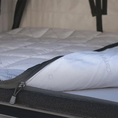 Opening the zip of the bedding system for roof top tent by james baroud