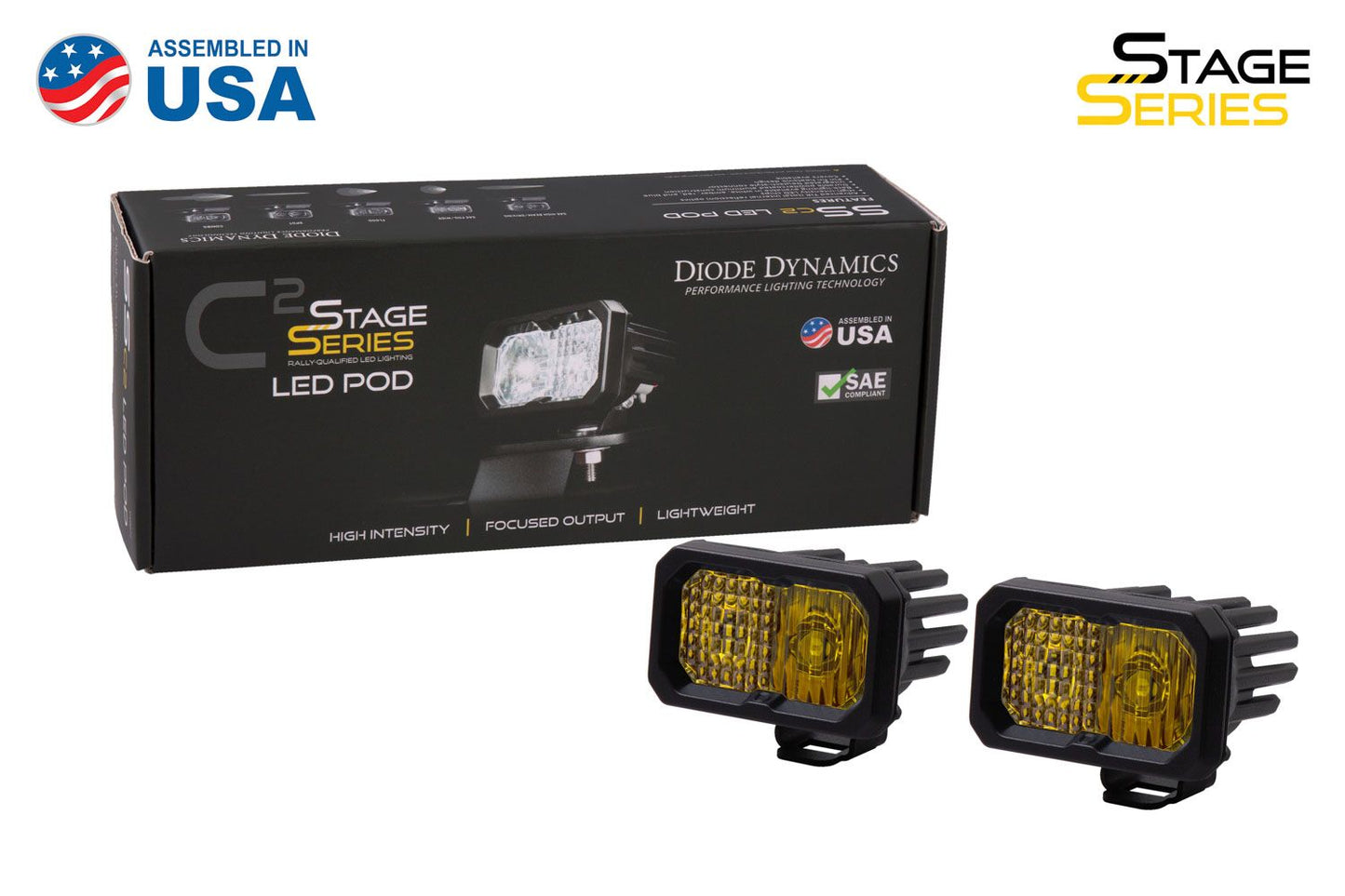 Stage Series 2" SAE Yellow Pro Standard LED Pod (Pair) - by Diode Dynamics