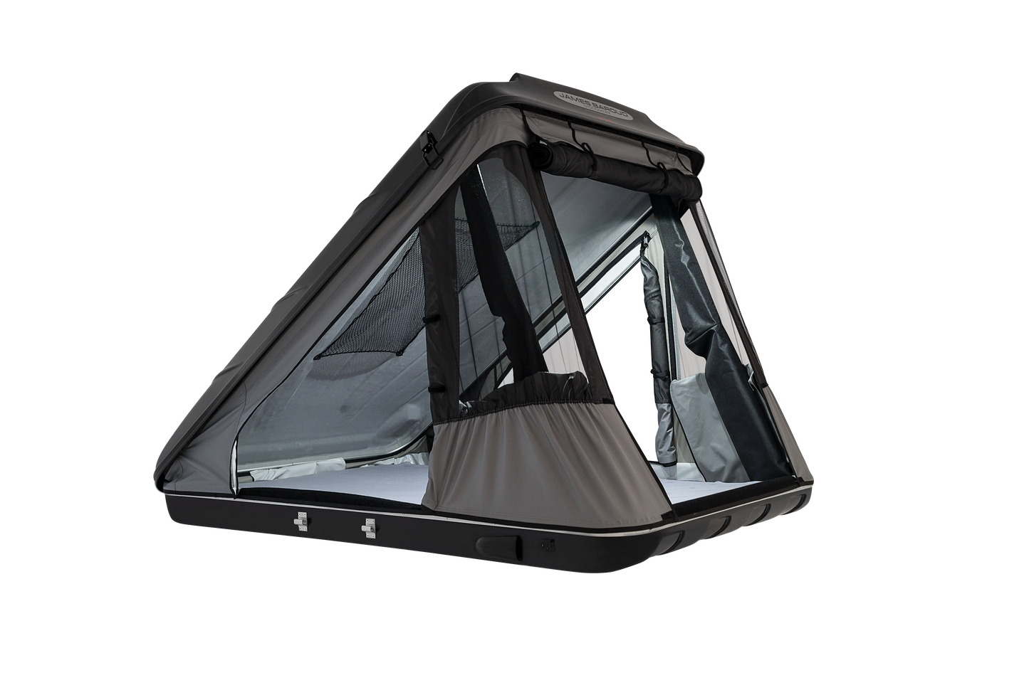 Open doors of the black roof top tent
