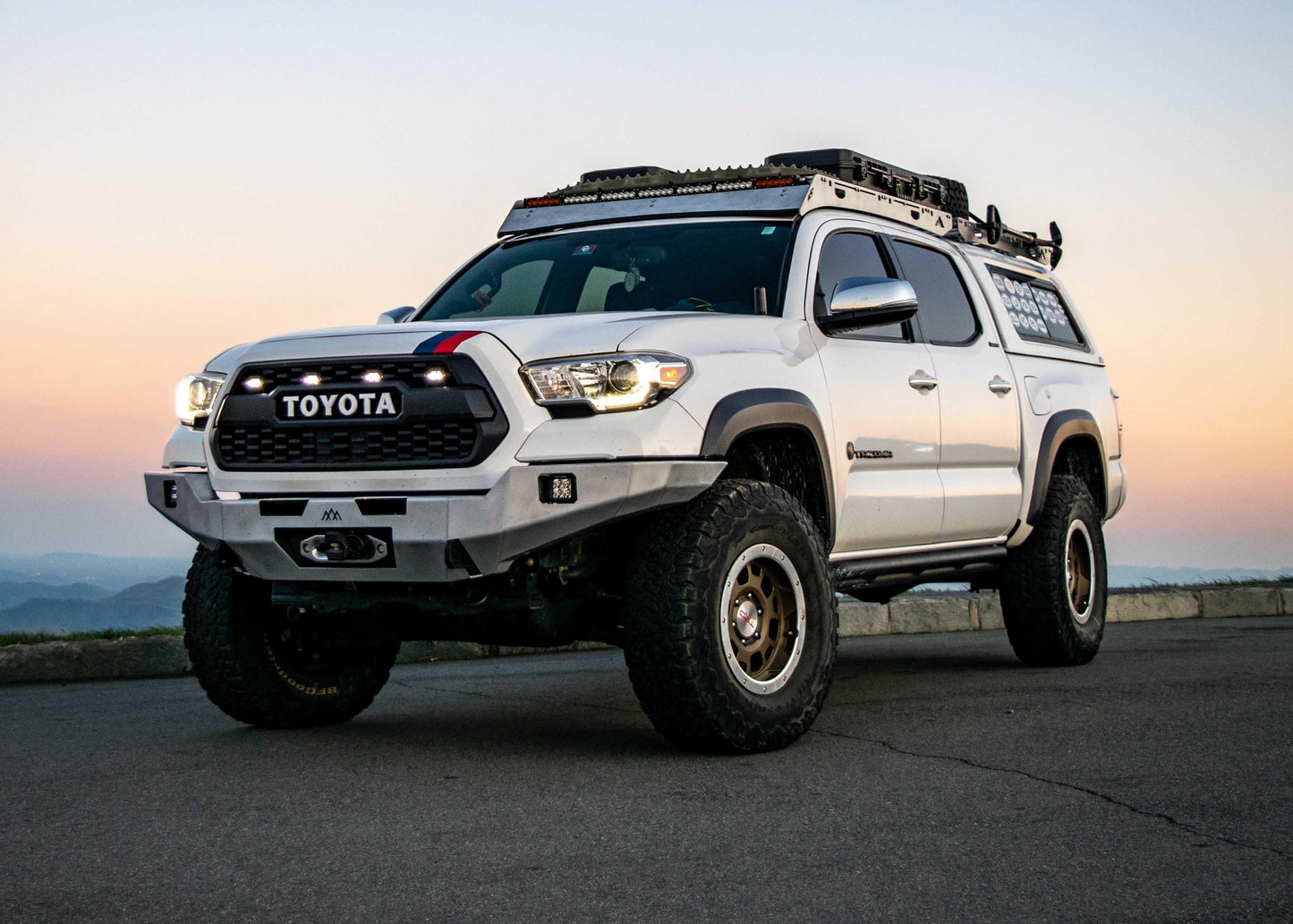 Backwoods Adventure Mods 3rd Gen Toyota Tacoma (2016-2023) Hi-Lite hybrid Off Road high clearance Front Bumper without Bull Bar in raw aluminum finish