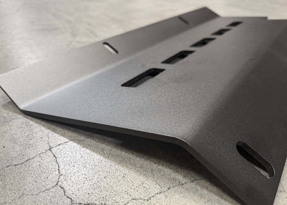 Detailed view of the Aluminum Skid Plate Connector for Backwoods Adventure Mods Hi-Lite Series 2005-2023 Toyota Tacoma hybrid off road high clearance bumpers